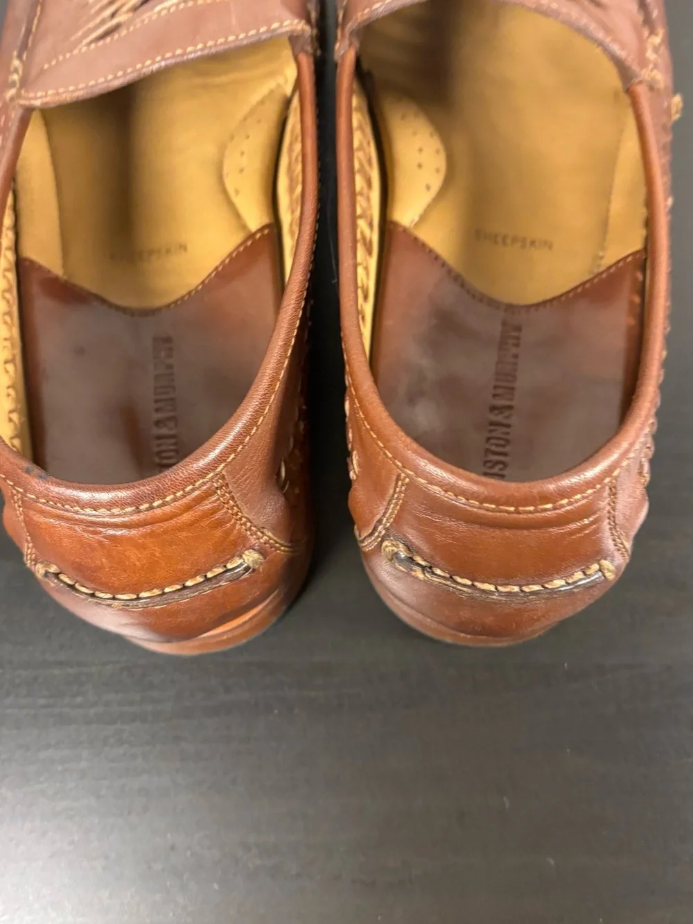 Johnston & Murphy Men's Woven Sheepskin Leather Slip-On Loafers Tan Brown